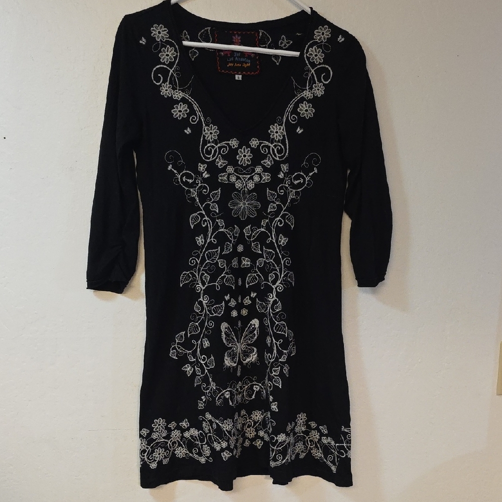 Johnny Was Black Dress with Cuffed 3/4 Sleeves